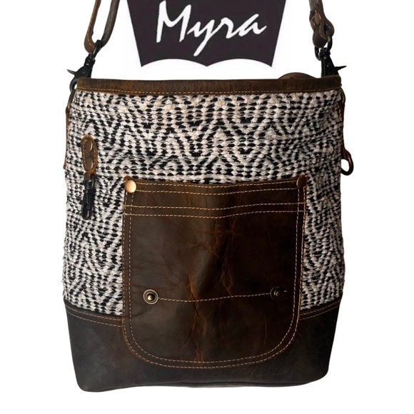 Myra Bag Handbags - Myra Bag Burnt Sienna Upcycled Canvas Cotton & Leather Shoulder Bag S-1543